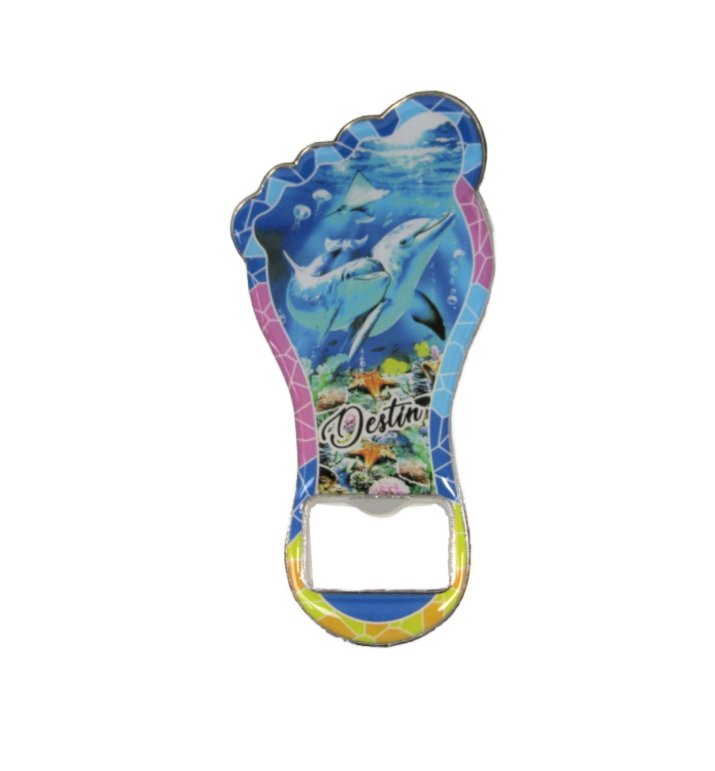BM1308 DESTIN FOOT SHAPED DOLPHIN BOTTLE OPENER