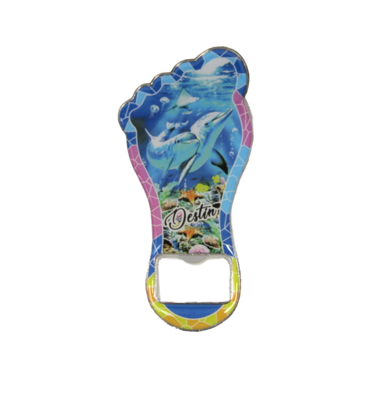 BM1308 DESTIN FOOT SHAPED DOLPHIN BOTTLE OPENER