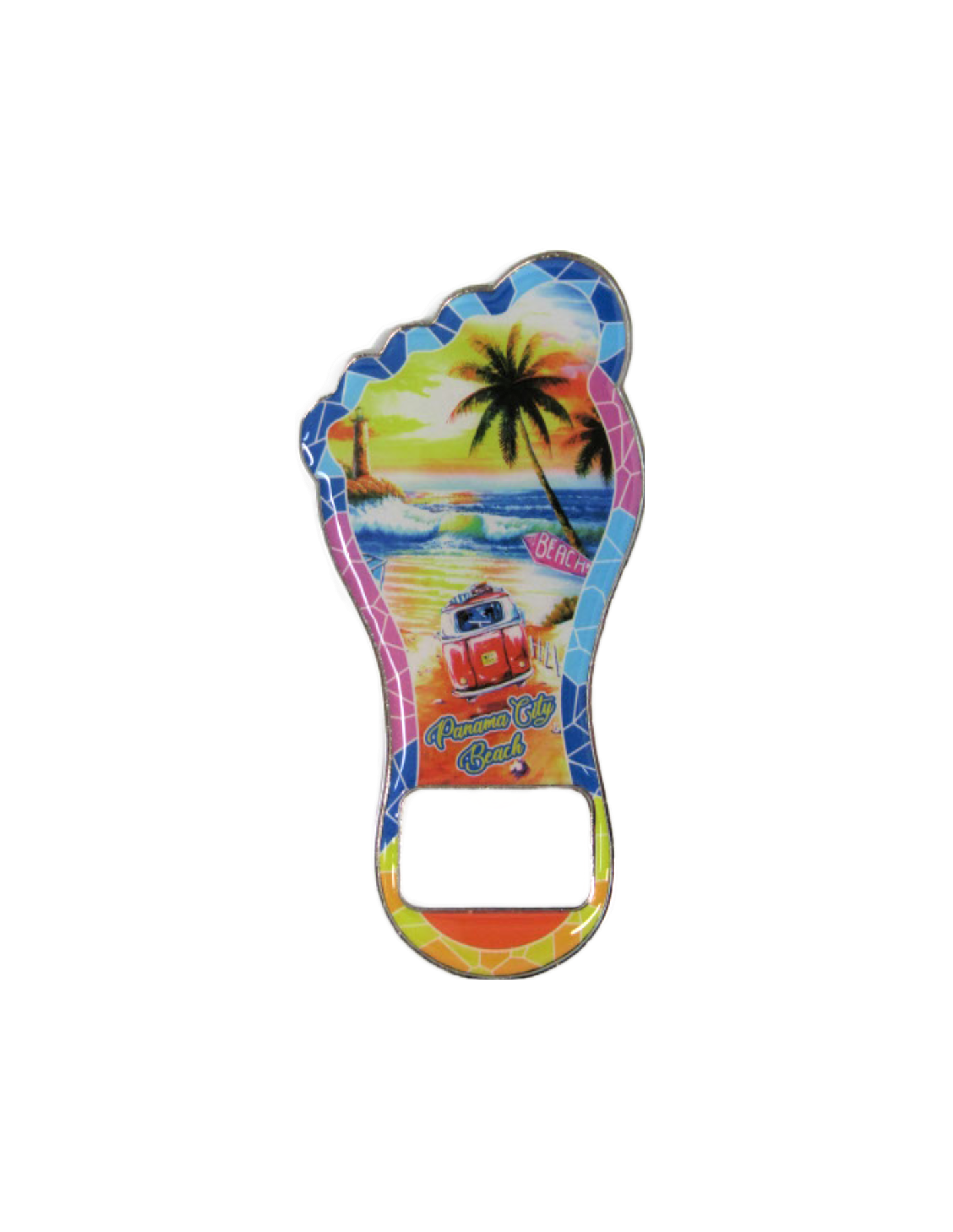 BM1407 PANAMA CITY BEACH FOOT SHAPED SUNSET BOTTLE OPENER