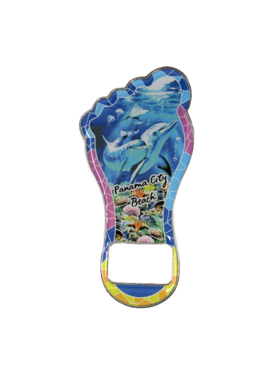 BM1408 PANAMA CITY BEACH FOOT SHAPED DOLPHIN BOTTLE OPENER