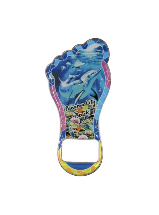 BM1408 PANAMA CITY BEACH FOOT SHAPED DOLPHIN BOTTLE OPENER