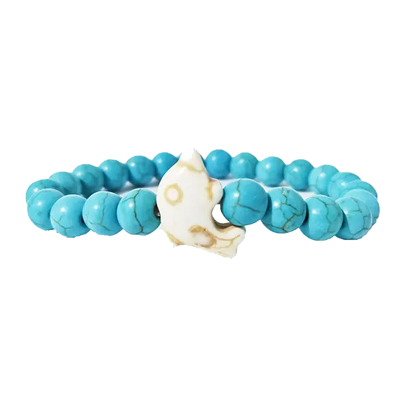 BR0022 BLUE BEADED STRETCH BRACELET DOLPHIN