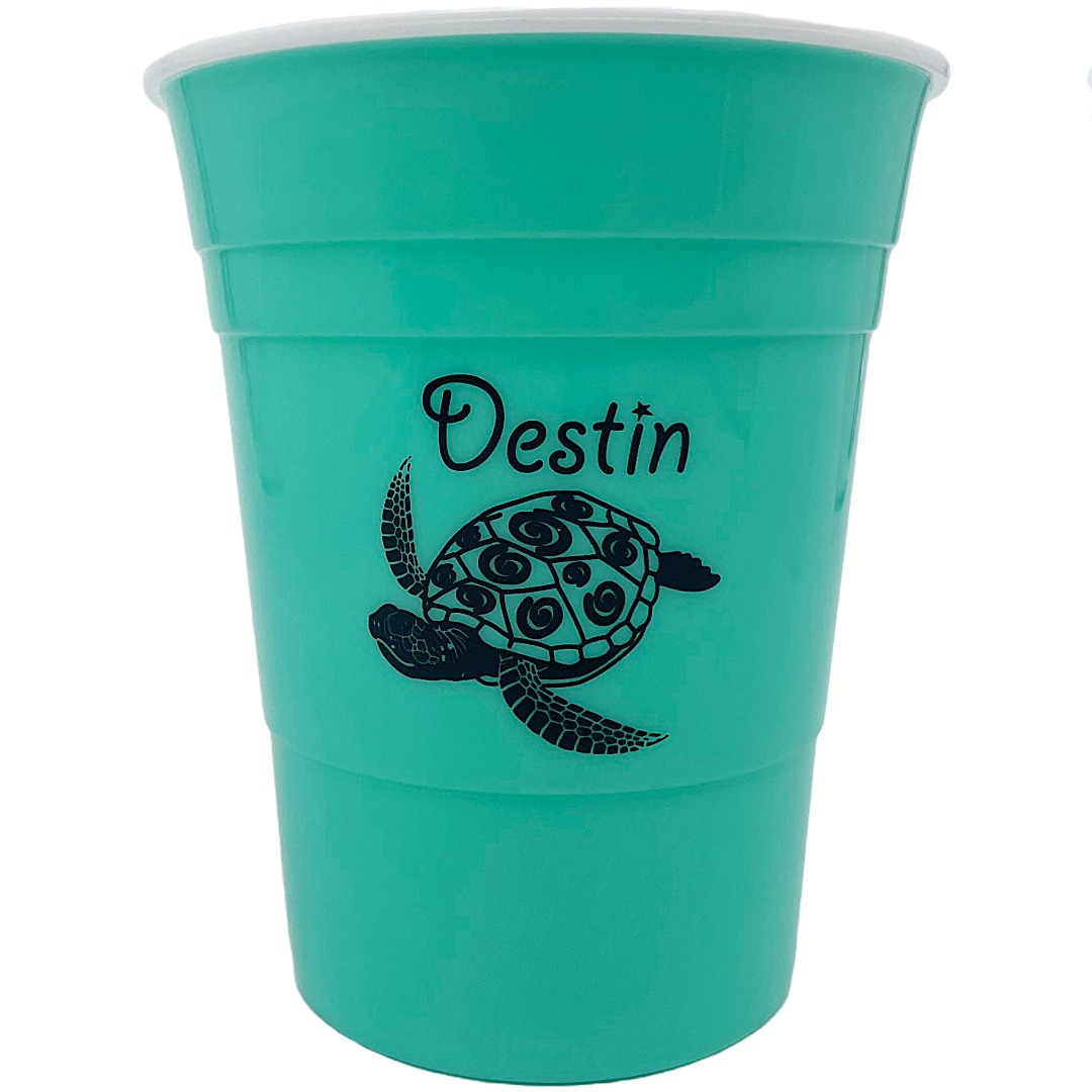 DC0003A DESTIN PARTY CUP TEAL TURTLE
