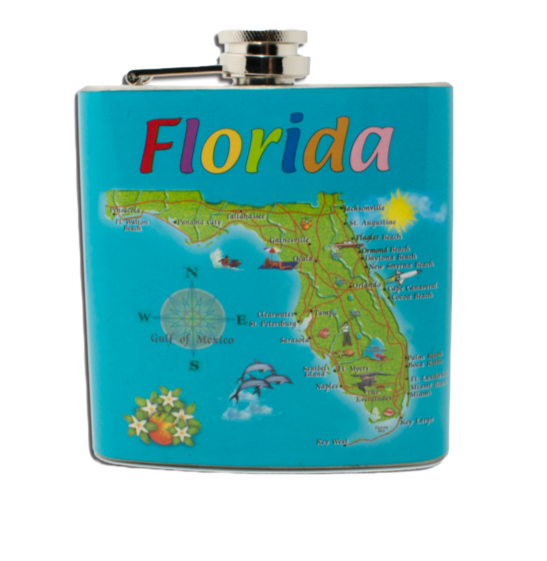 HF3504 HIP FLASK FLORIDA MAP