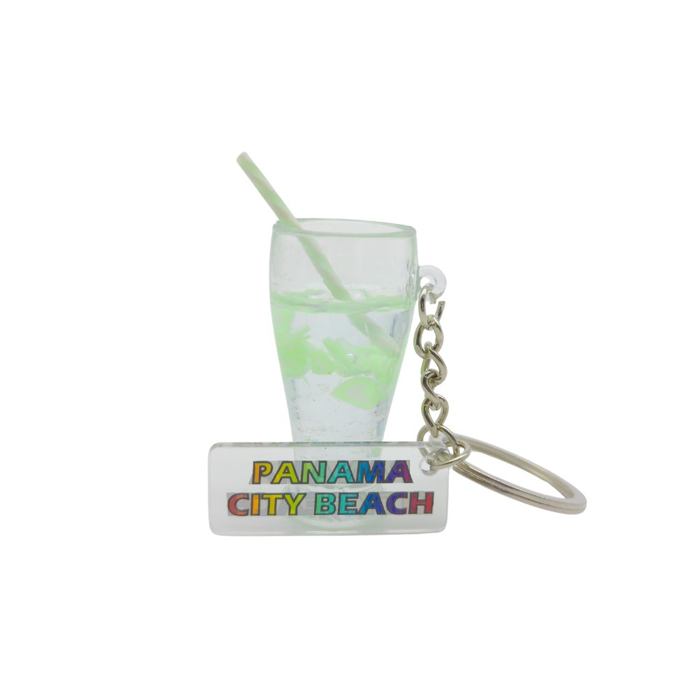 MK1101B PANAMA CITY BEACH DANGLE CLEAR CUP GREEN FLOATING HEARTS