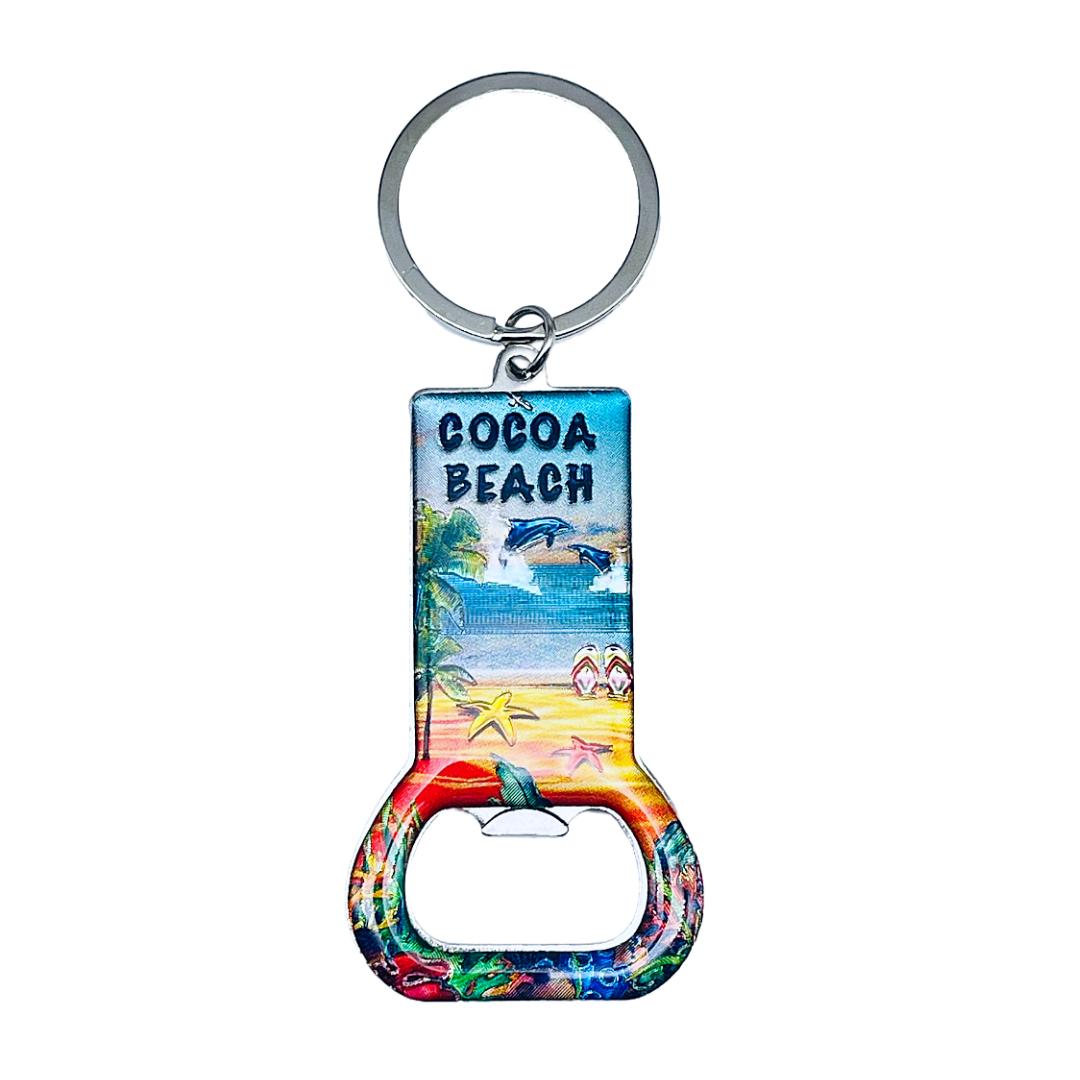 MK1173 COCOA BEACH DOLPINS SUNSET METAL BOTTLE OPENER KEYCHAIN