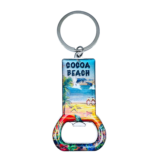 MK1173 COCOA BEACH DOLPINS SUNSET METAL BOTTLE OPENER KEYCHAIN