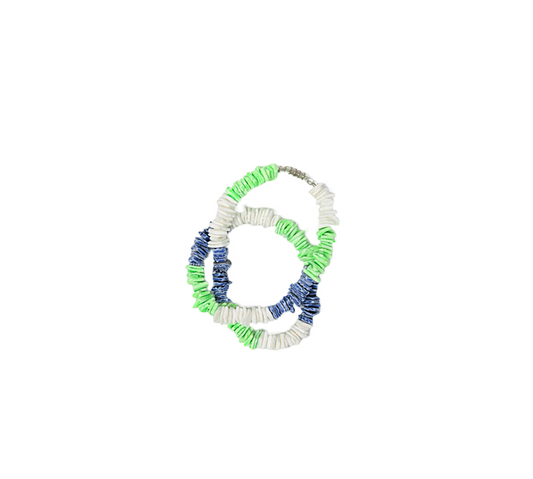 NK0016 NECKLACE BLUE/LIME/WHITE PUKA SHELL