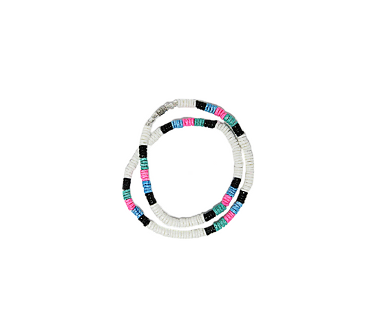 NK0020 NECKLACE WHITE/BLACK/AQUA/PINK CLAM