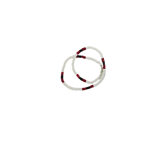 NK0021 NECKLACE WHITE CLAM RASPBERRY RED/BLACK