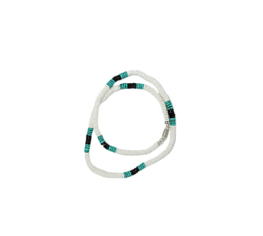 NK0025 NECKLACE WHITE/BLACK/AQUA SHELL