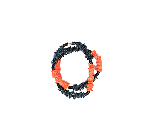 NK0026 NECKLACE BLUE/BLACK/ORANGE SHELL