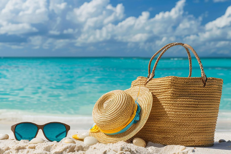 PM0533 PAD SUNGLASS/HAT ON BEACH