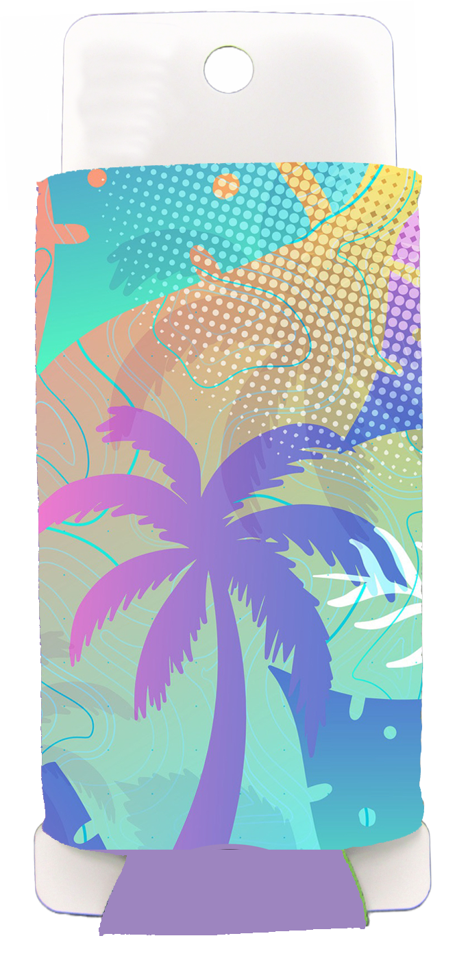 SC0003B SLIM CAN KOOLIE PANAMA CITY BEACH PURPLE PALMS