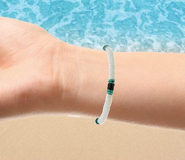 BR0018 BRACELET WHITE/BLACK/AQUA CLAM