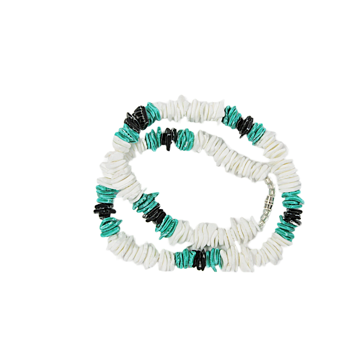 NK0018 NECKLACE WHITE/BLACK/AQUA CLAM