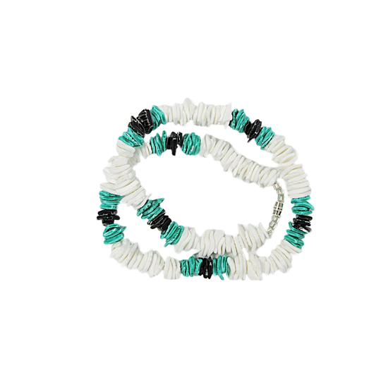 NK0018 NECKLACE WHITE/BLACK/AQUA CLAM