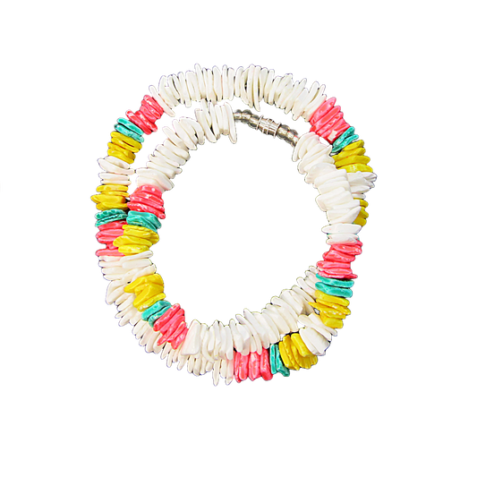 NK0024 NECKALACE WHITE/PINK/YELLOW TEAL SHELL