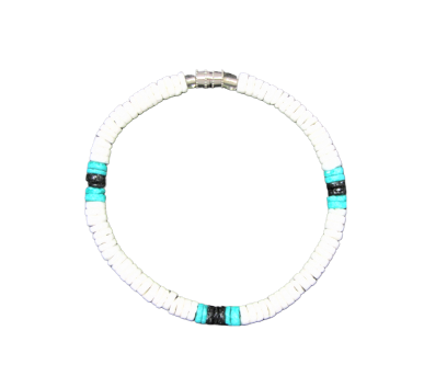 BR0018 BRACELET WHITE/BLACK/AQUA CLAM