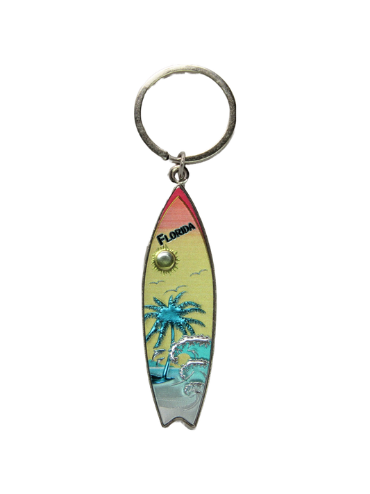 MK1134 FLA METAL KEYCHAIN SURFBOARD PALM WAVE