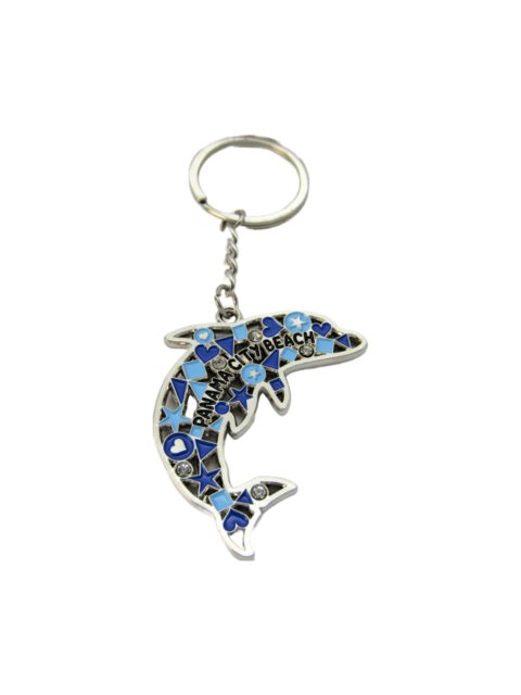 MK1410 PANAMA CITY BEACH BLUE MULTI DOLPHIN METAL KEYCHAIN