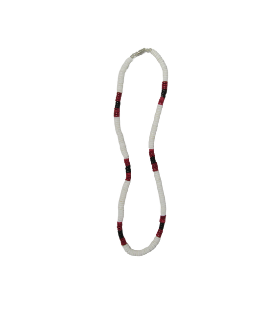 NK0021 NECKLACE WHITE CLAM RASPBERRY RED/BLACK