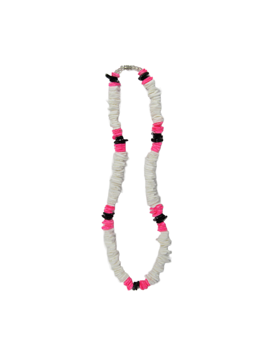 NK0023 NECKLACE WHITE ROSE W/PINK/BLACK COMBO