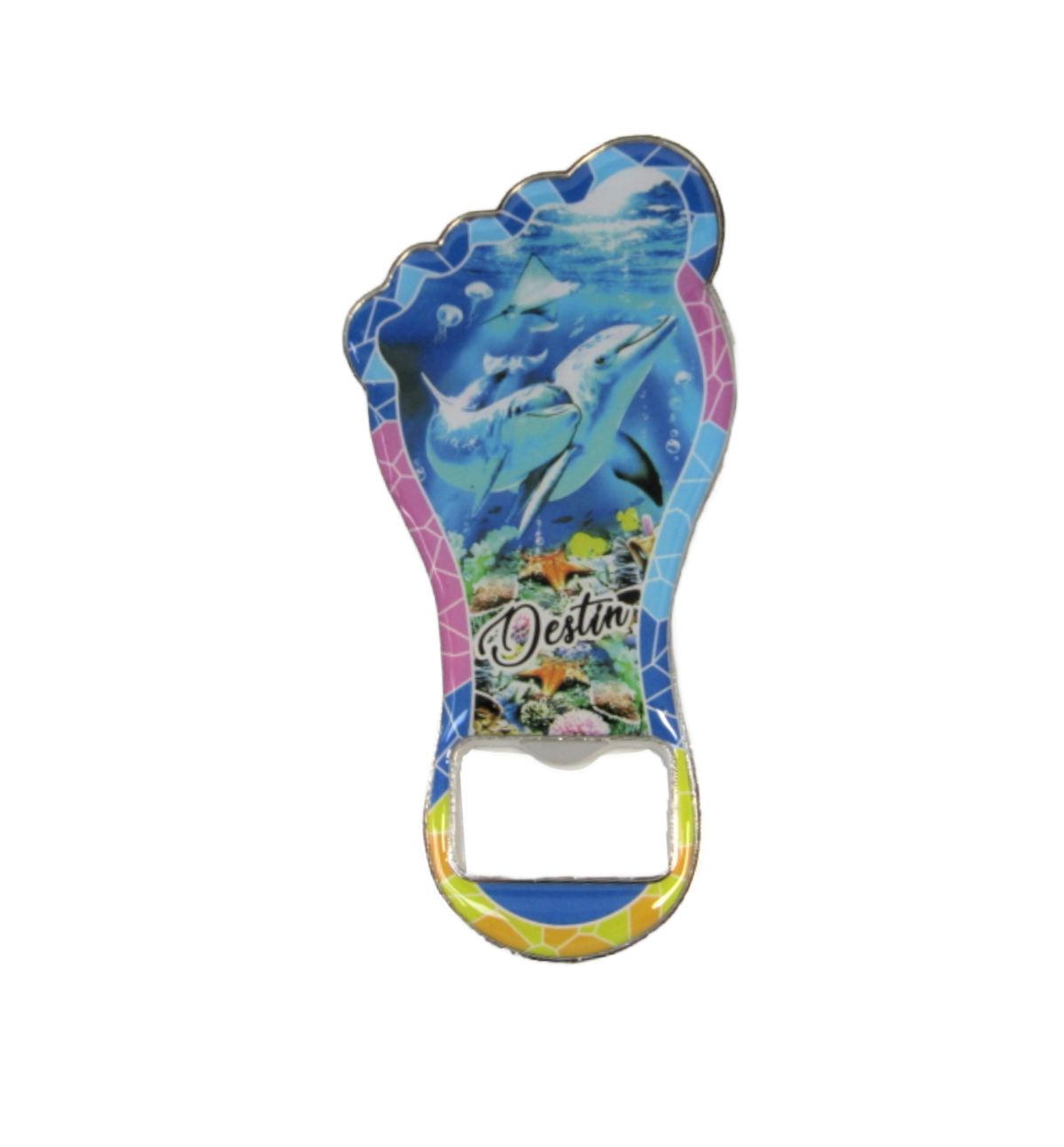 BM1308 DESTIN FOOT SHAPED DOLPHIN BOTTLE OPENER