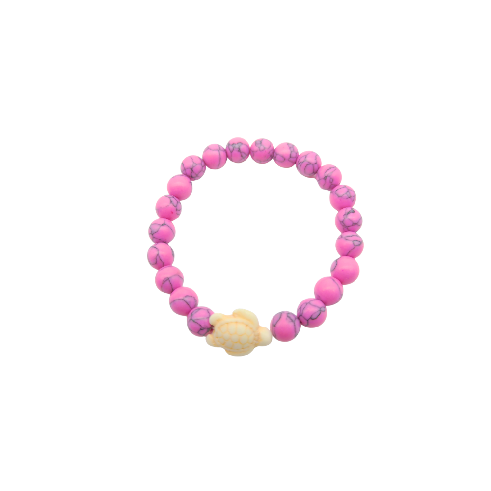 BR0024 PINK BONE BEADED STRETCH BRACLET TURTLE
