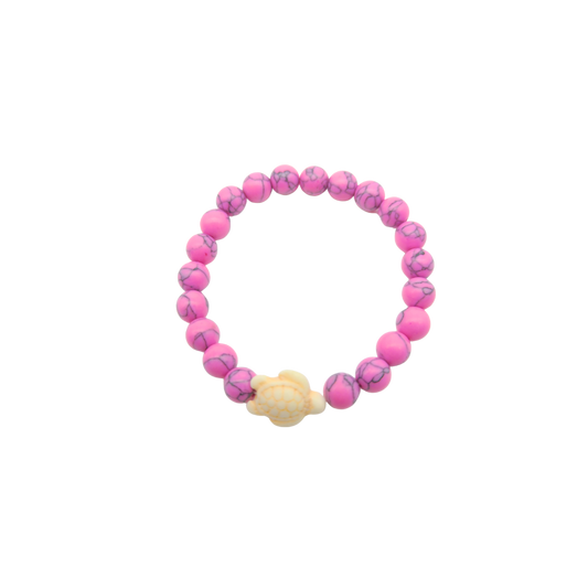 BR0024 PINK BONE BEADED STRETCH BRACLET TURTLE