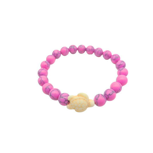 BR0024 PINK BONE BEADED STRETCH BRACLET TURTLE
