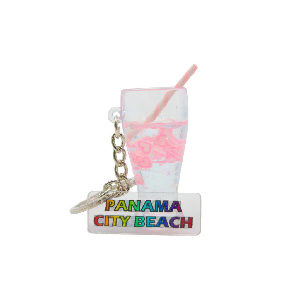 MK1102B PANAMA CITY BEACH DANGLE CLEAR CUP PINK FLOATING HEARTS