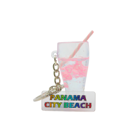 MK1102B PANAMA CITY BEACH DANGLE CLEAR CUP PINK FLOATING HEARTS