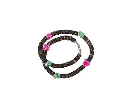 NK0010 NECKLACE PINK/GREEN/BROWN