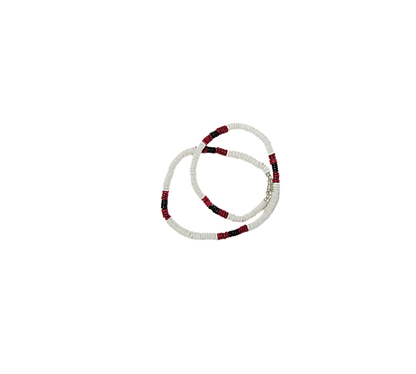 NK0021 NECKLACE WHITE CLAM RASPBERRY RED/BLACK