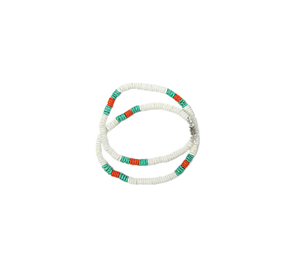 NK0022 NECKALACE WHITE/ORANGE/AQUA CLAM