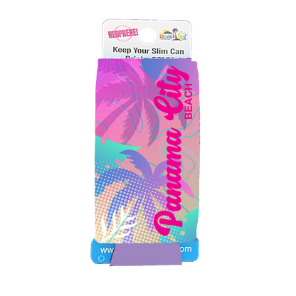 SC0003B SLIM CAN KOOLIE PANAMA CITY BEACH PURPLE PALMS