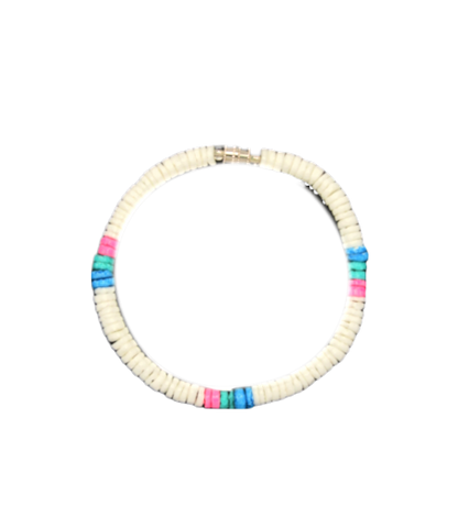 BR0016 BRACELET WHITE/AQUA/PINK/TEAL CLAM