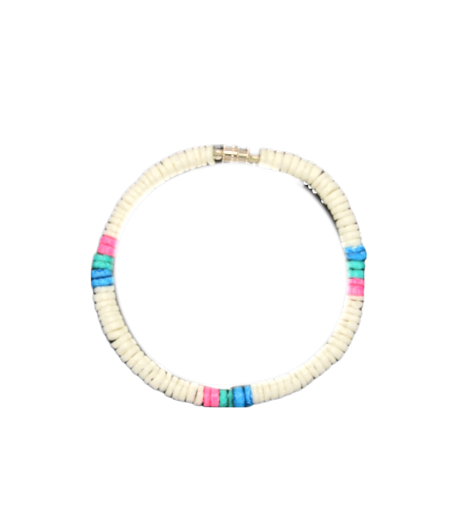 BR0016 BRACELET WHITE/AQUA/PINK/TEAL CLAM