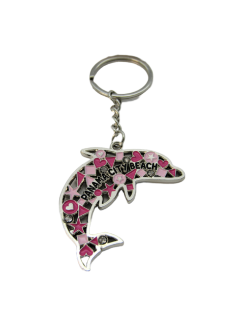 MK1409 PANAMA CITY BEACH PINK MULTI DOLPHIN METAL KEYCHAIN