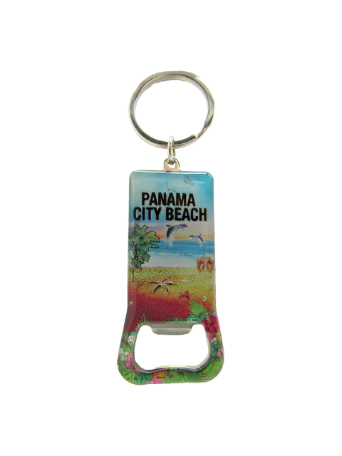 MK1419 PANAMA CITY BEACH DOLPINS SUNSET METAL BOTTLE OPENER KEYCHAIN