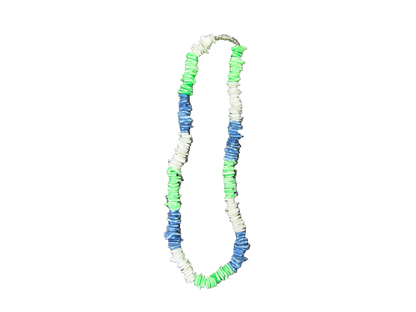 NK0016 NECKLACE BLUE/LIME/WHITE PUKA SHELL