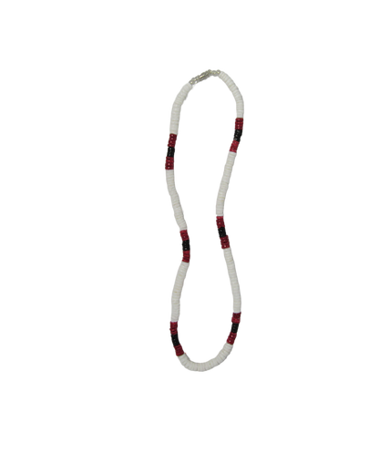 NK0021 NECKLACE WHITE CLAM RASPBERRY RED/BLACK