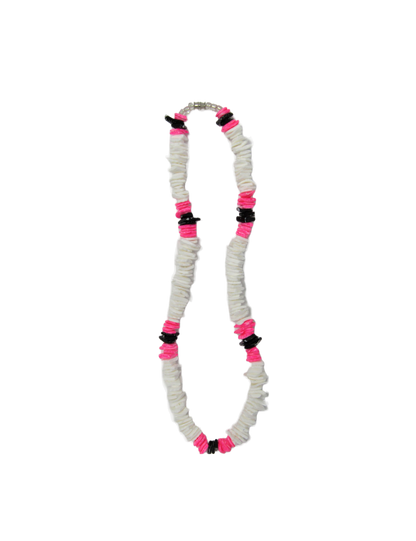 NK0023 NECKLACE WHITE ROSE W/PINK/BLACK COMBO